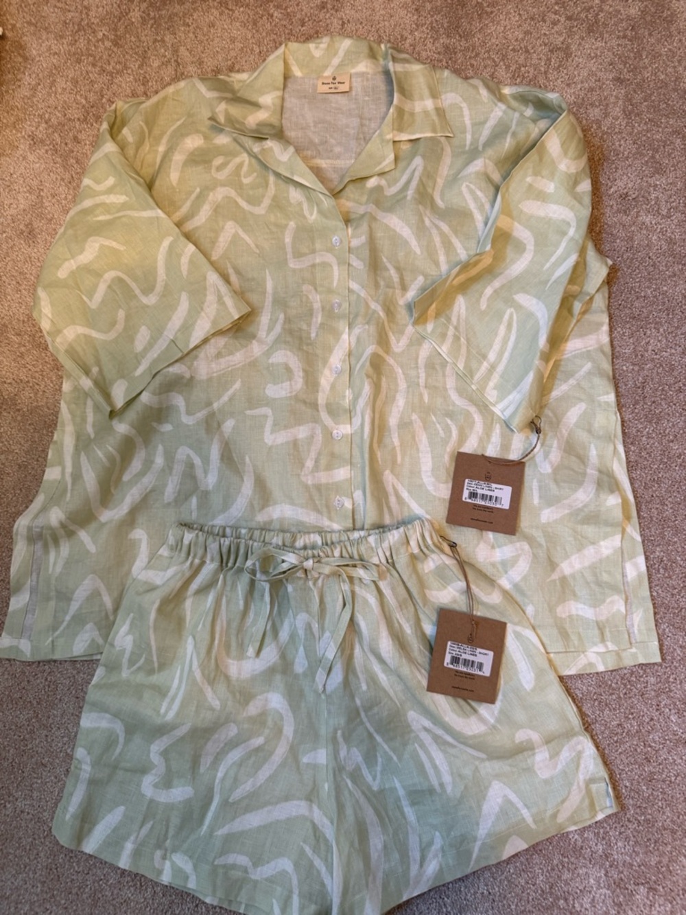 Women’s Light Green Printed Linen Shorts